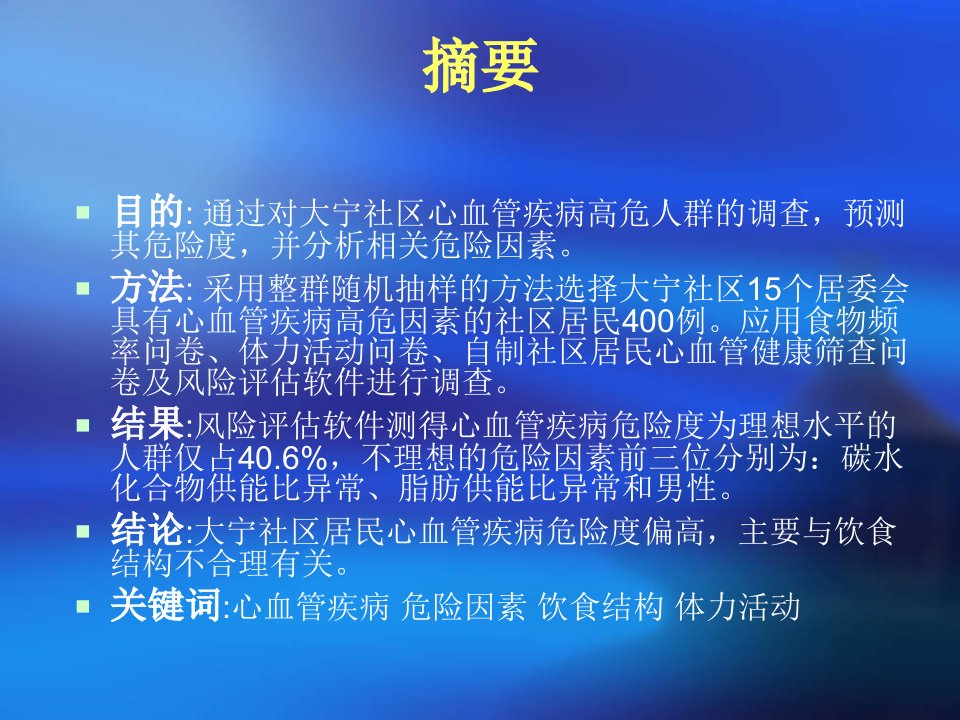 上海市大宁社区居民心血管疾病危险度调查及危险因素分析