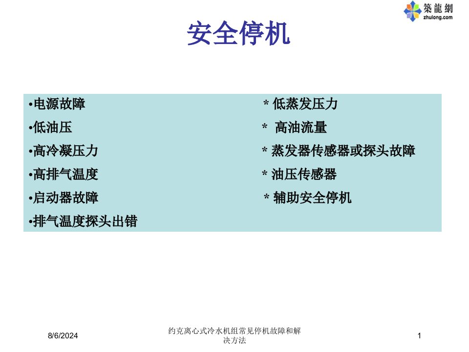 2021年约克离心式冷水机组常见停机故障和解决方法