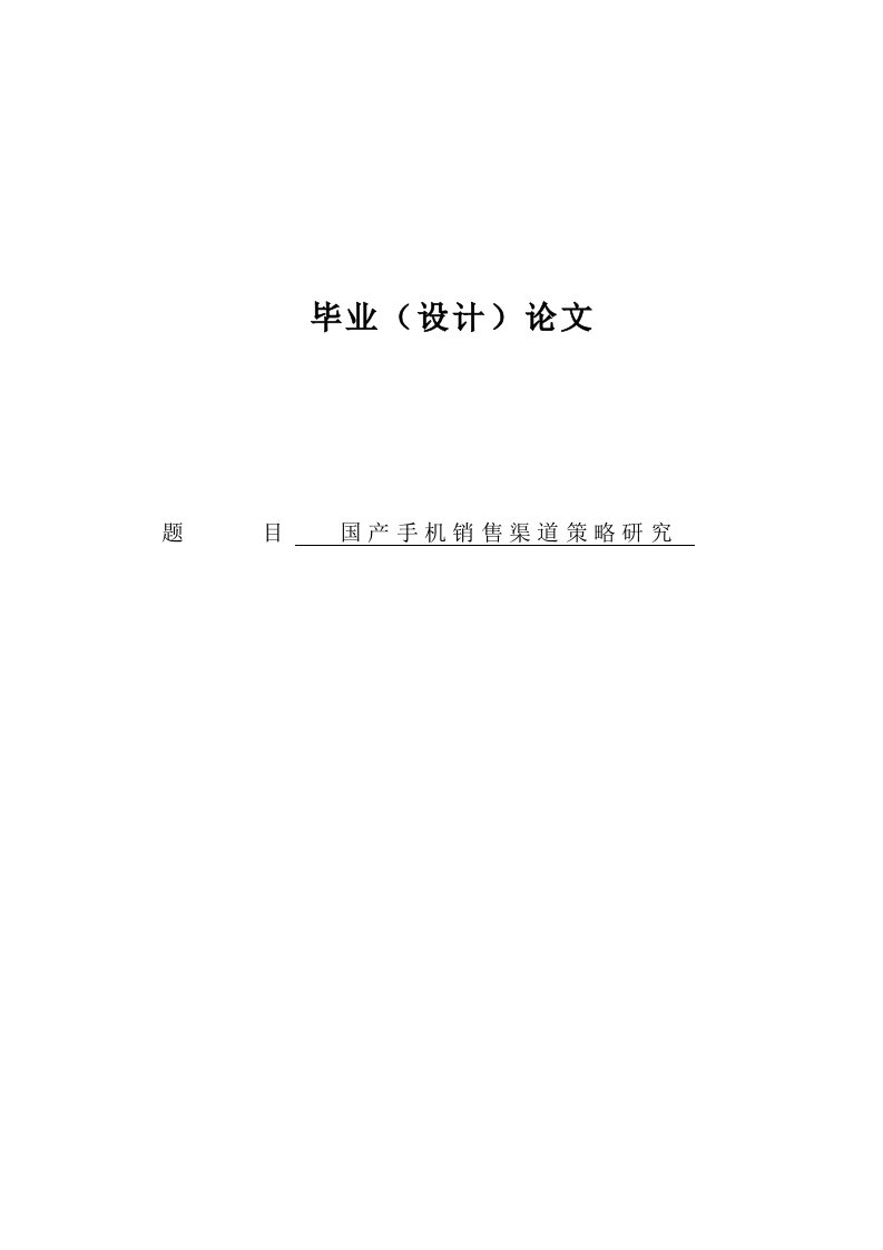 国产手机销售渠道策略研究本科毕业