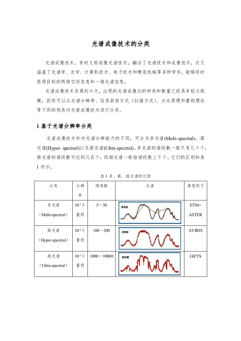 (完整word版)光谱成像技术的分类