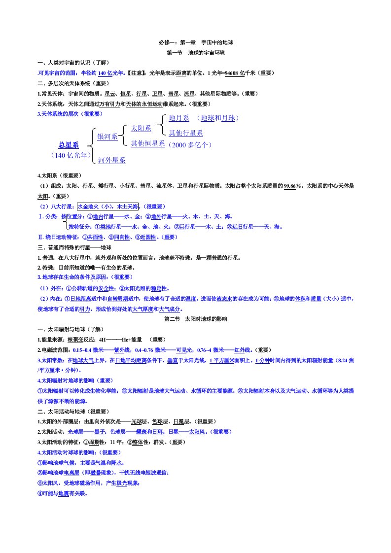 湘教版高中必修一地理(学考)