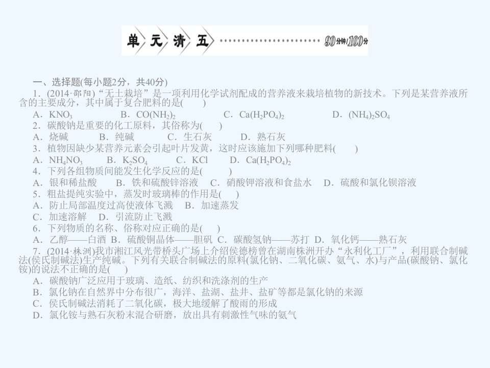 【四清导航】九年级化学下册