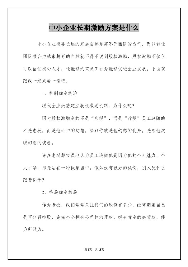 中小企业长期激励方案是什么