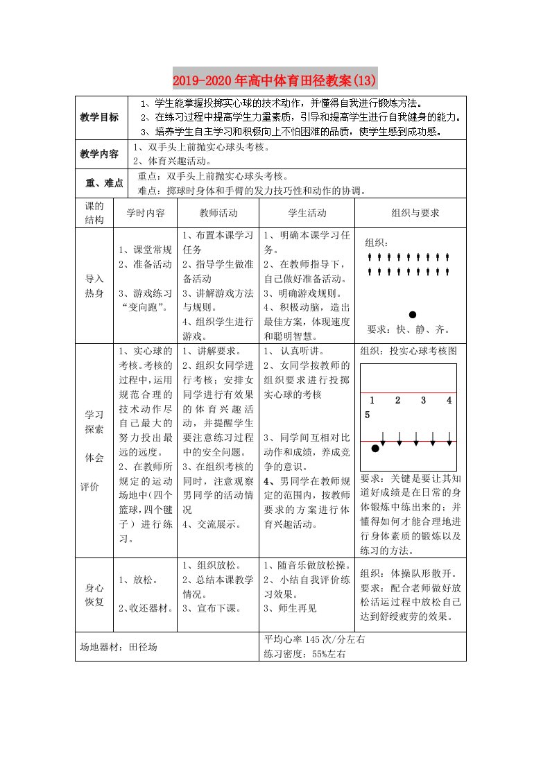 2019-2020年高中体育田径教案(13)