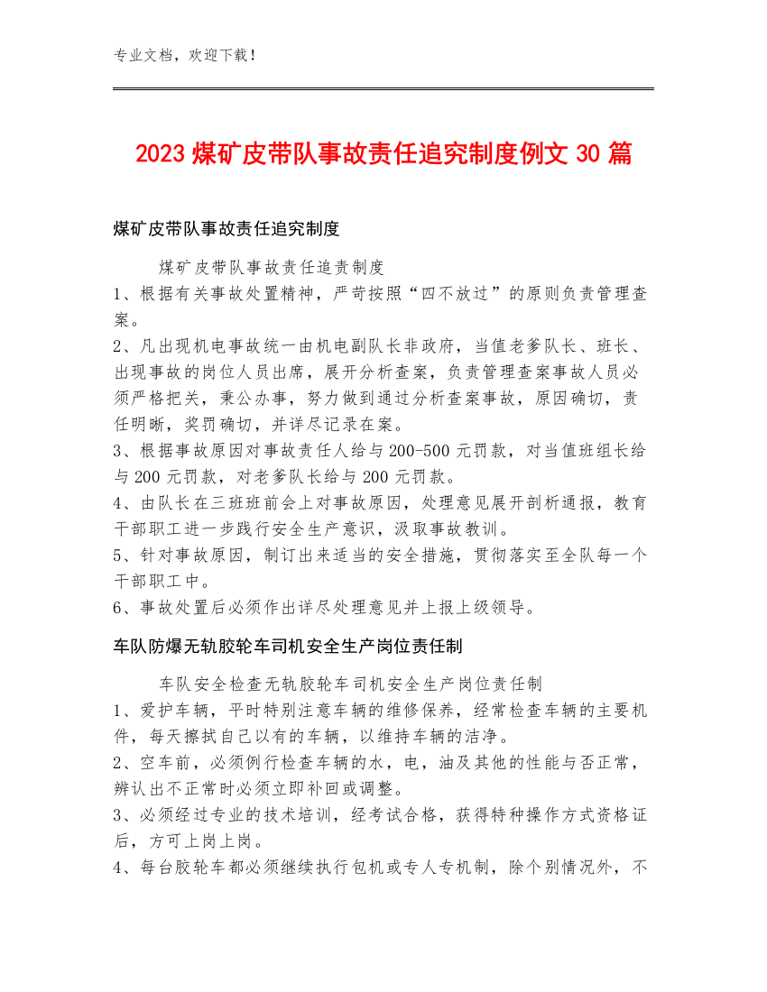 2023煤矿皮带队事故责任追究制度例文30篇