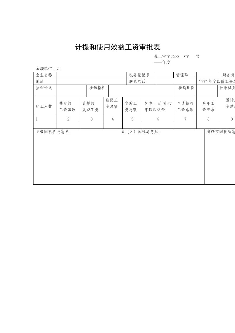 表格模板-企业税务表格计提和使用效益工资审批表