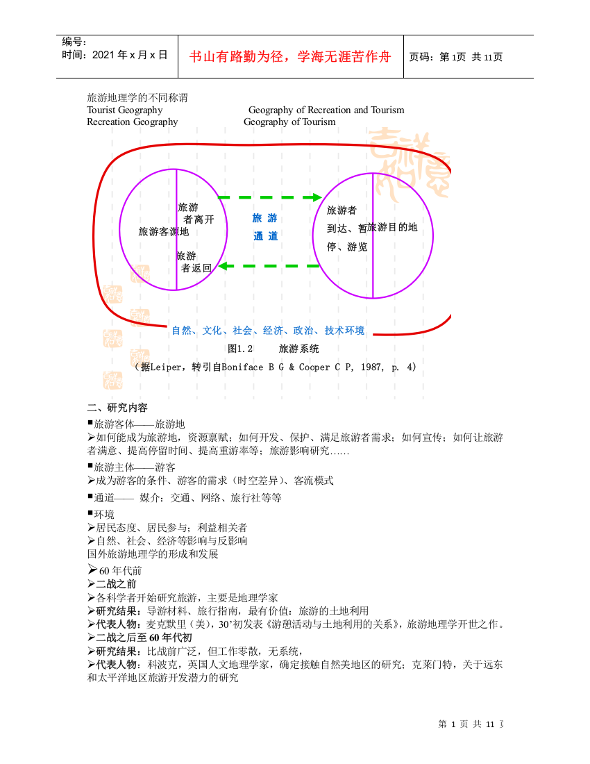 旅游地理学的不同称谓