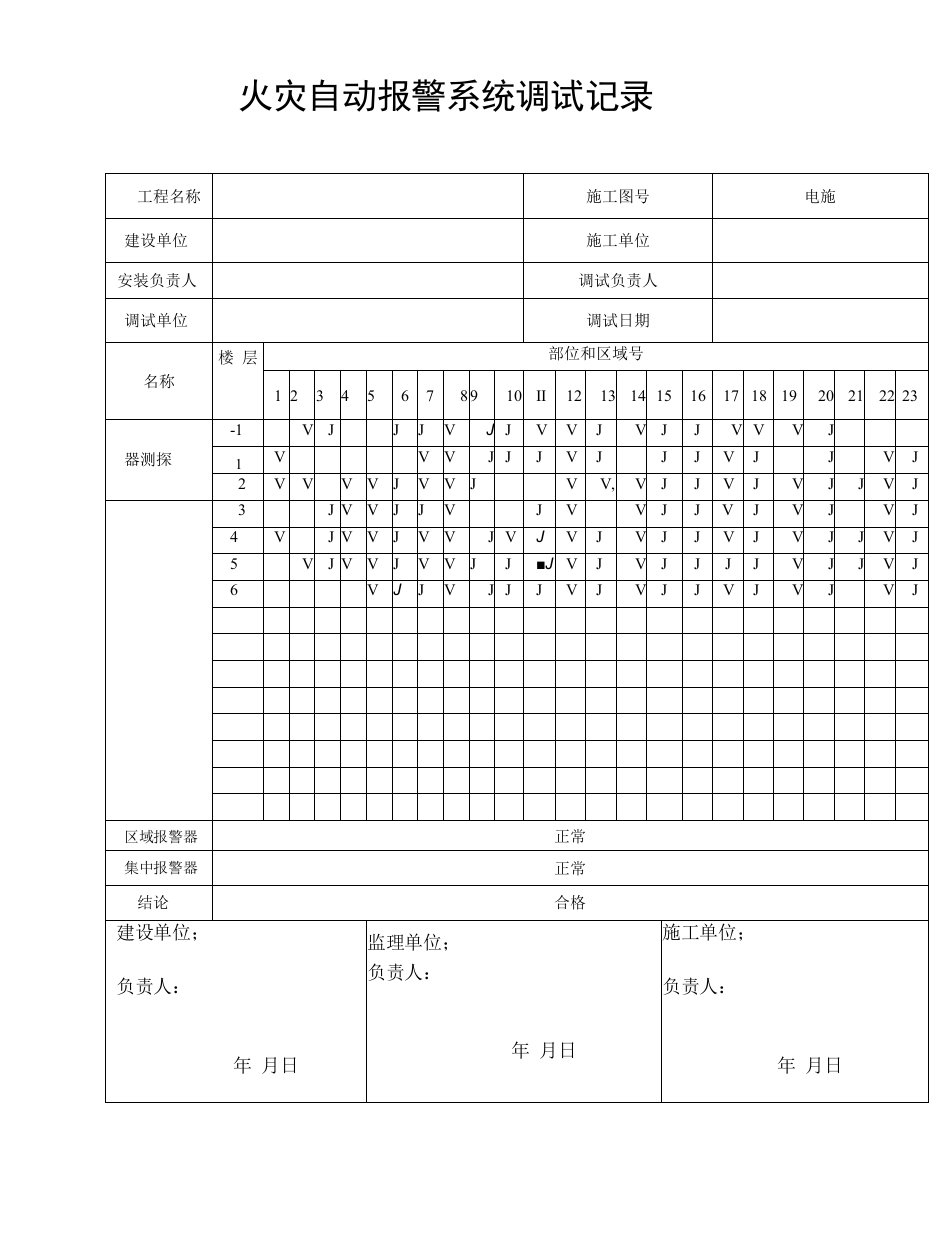 火灾自动报警系统调试记录