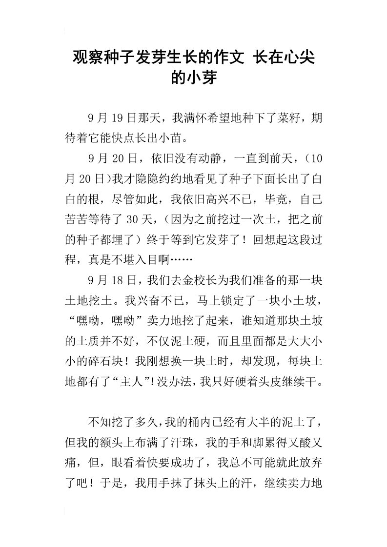 观察种子发芽生长的作文长在心尖的小芽