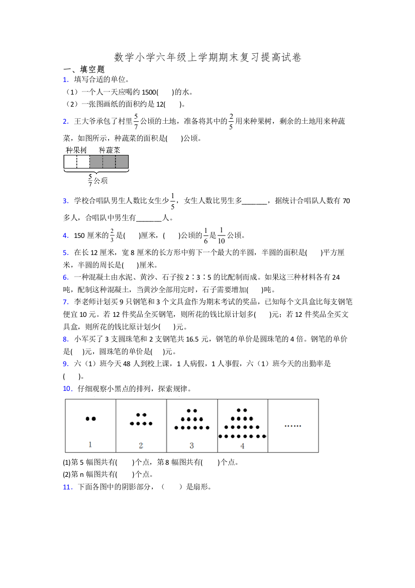 数学小学六年级上学期期末复习提高试卷