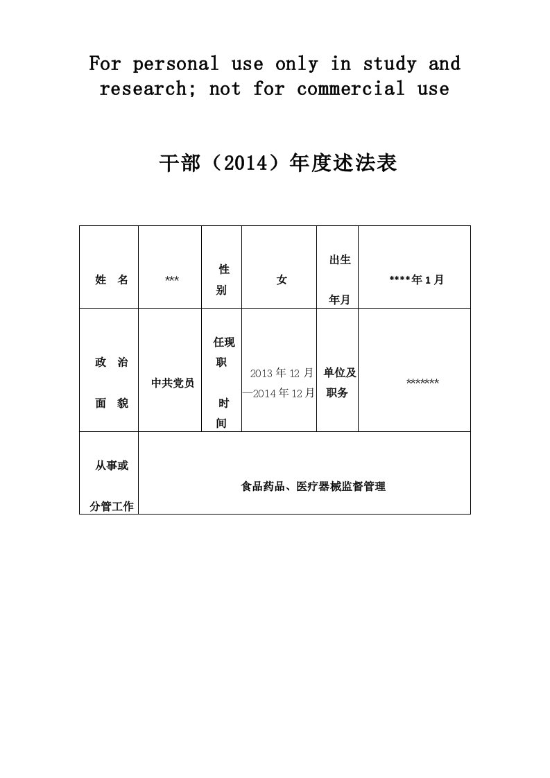 领导干部(2014)年度述法表