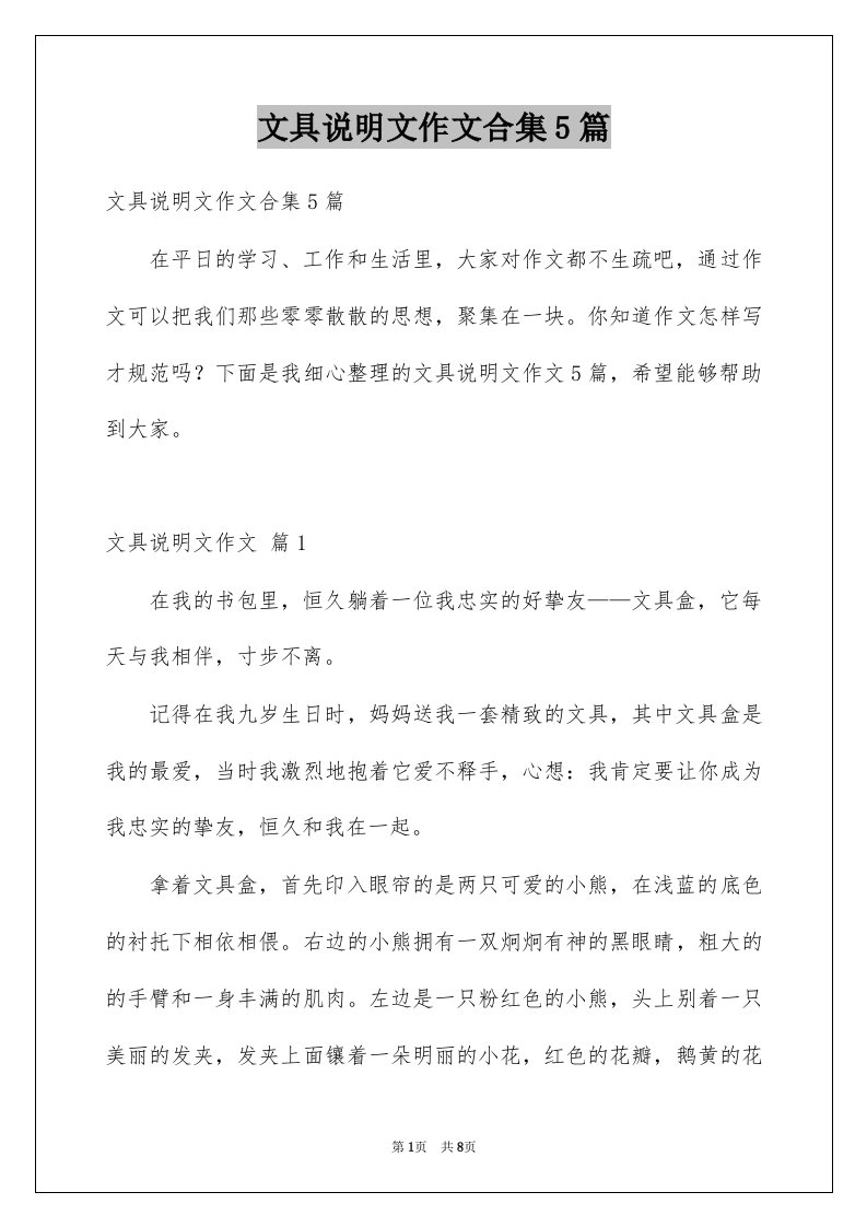 文具说明文作文合集5篇