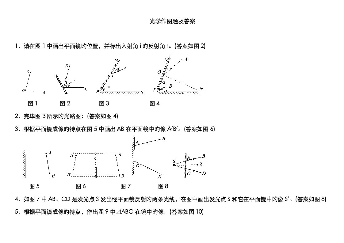 2023年中考物理真题光学作图题及答案