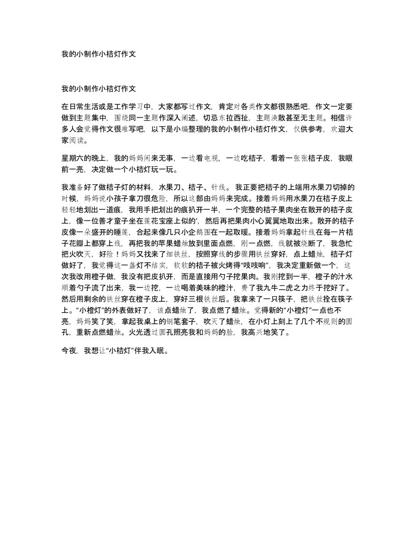 我的小制作小桔灯作文