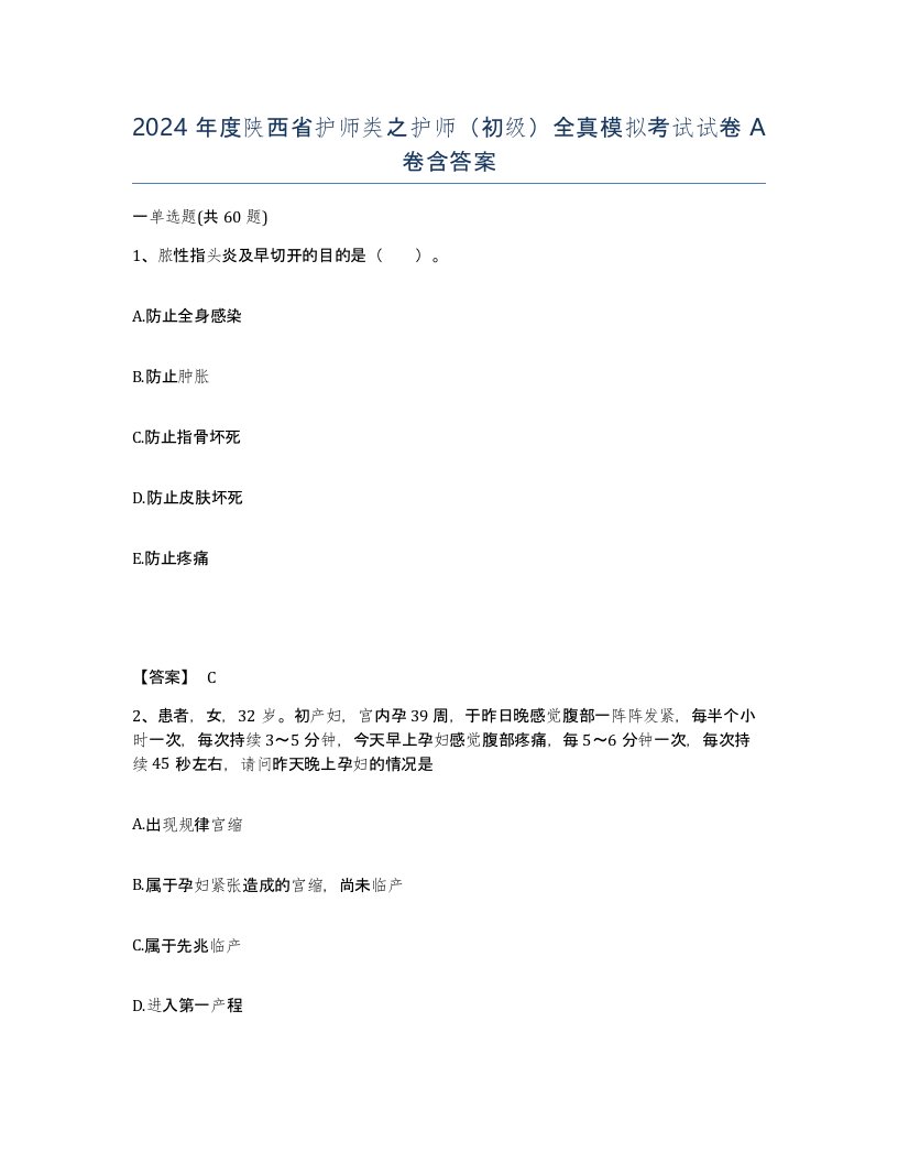 2024年度陕西省护师类之护师初级全真模拟考试试卷A卷含答案