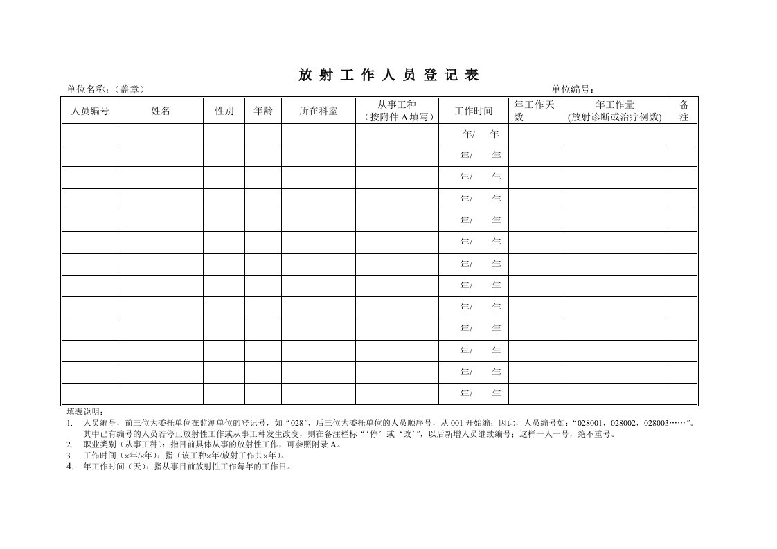 放射工作人员登记表