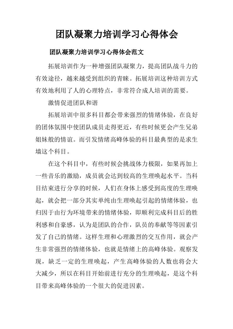 团队凝聚力培训学习心得体会.doc