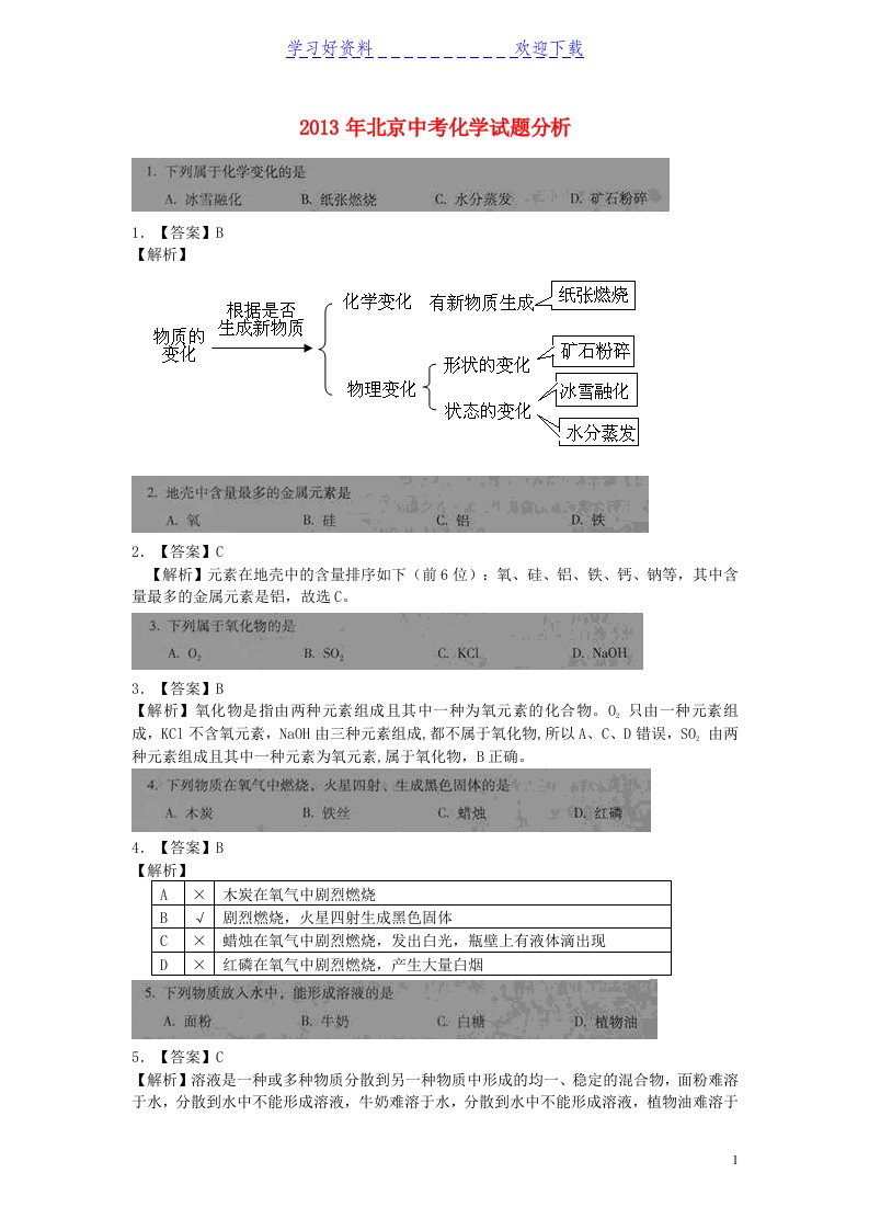 北京市中考化学真题试题(版含解析)