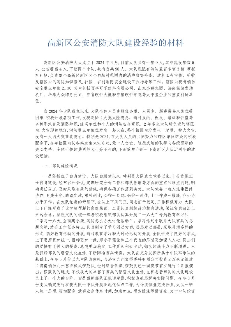 总结报告高新区公安消防大队建设经验的材料