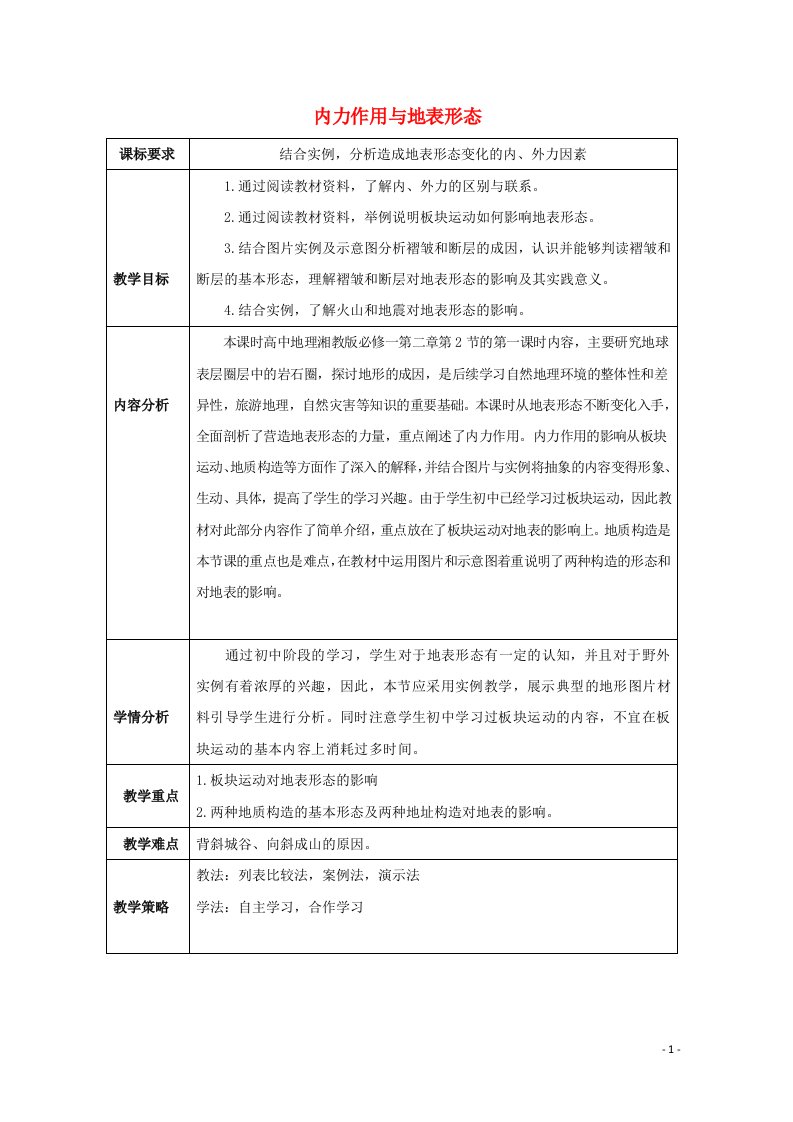 2021_2022学年高中地理第二章自然环境中的物质运动和能量交换第二节地球表面形态教案2湘教版必修1