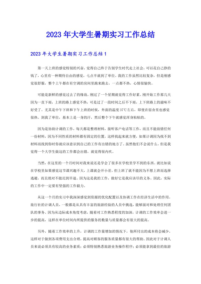 2023年大学生暑期实习工作总结