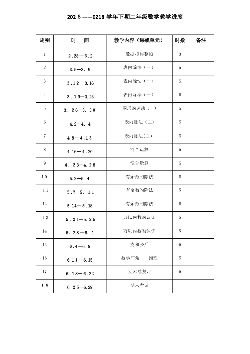 2023年人教版二年级数学下册教案全册