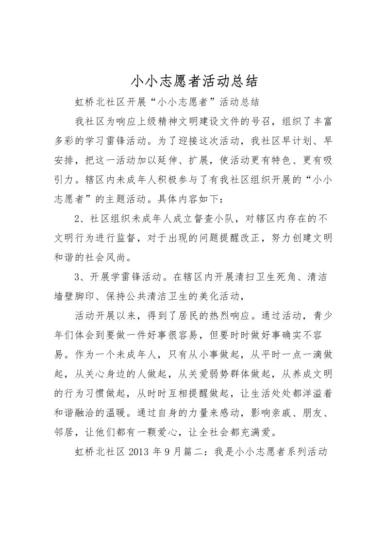 2022小小志愿者活动总结