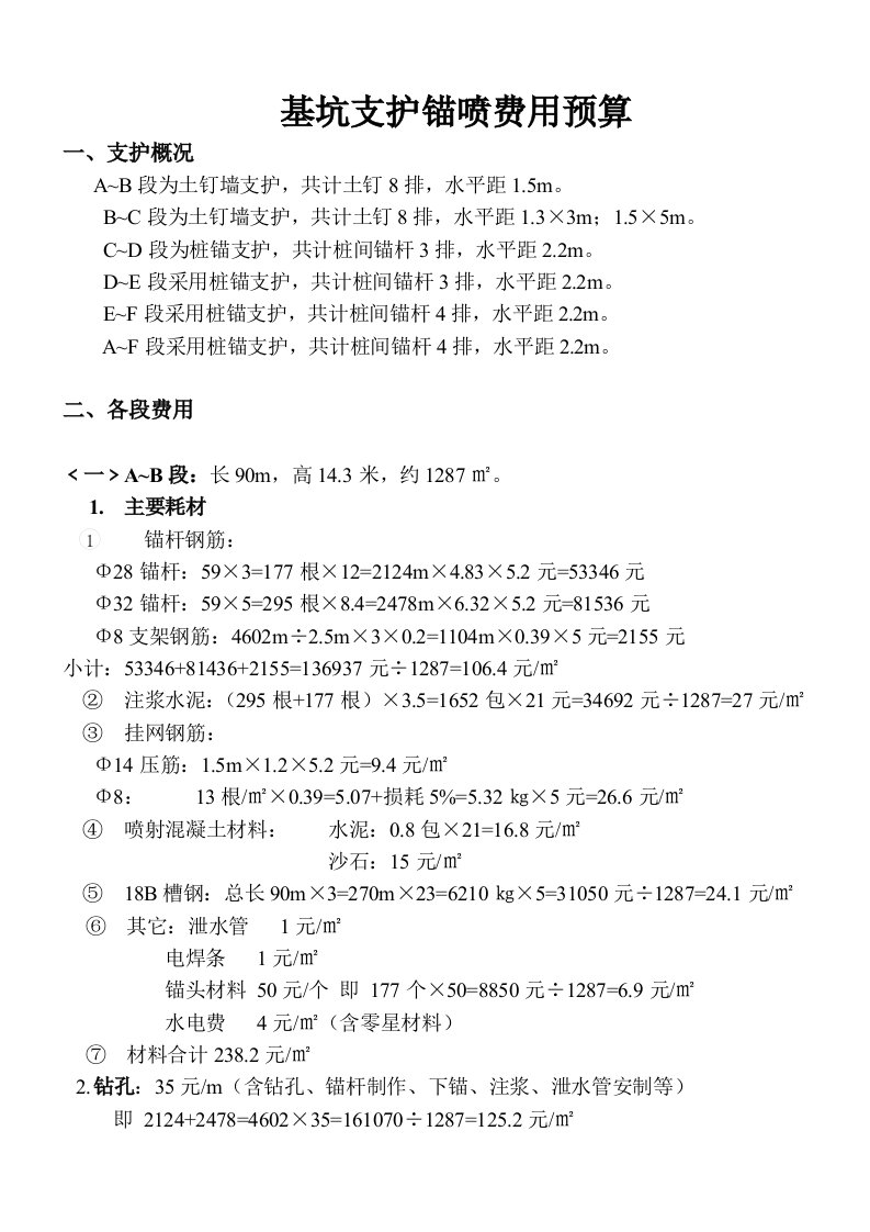 基坑支护费用预算