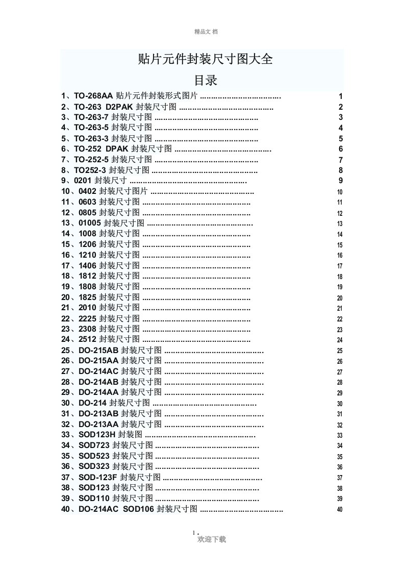 贴片元件封装尺寸图大全-含目录索引