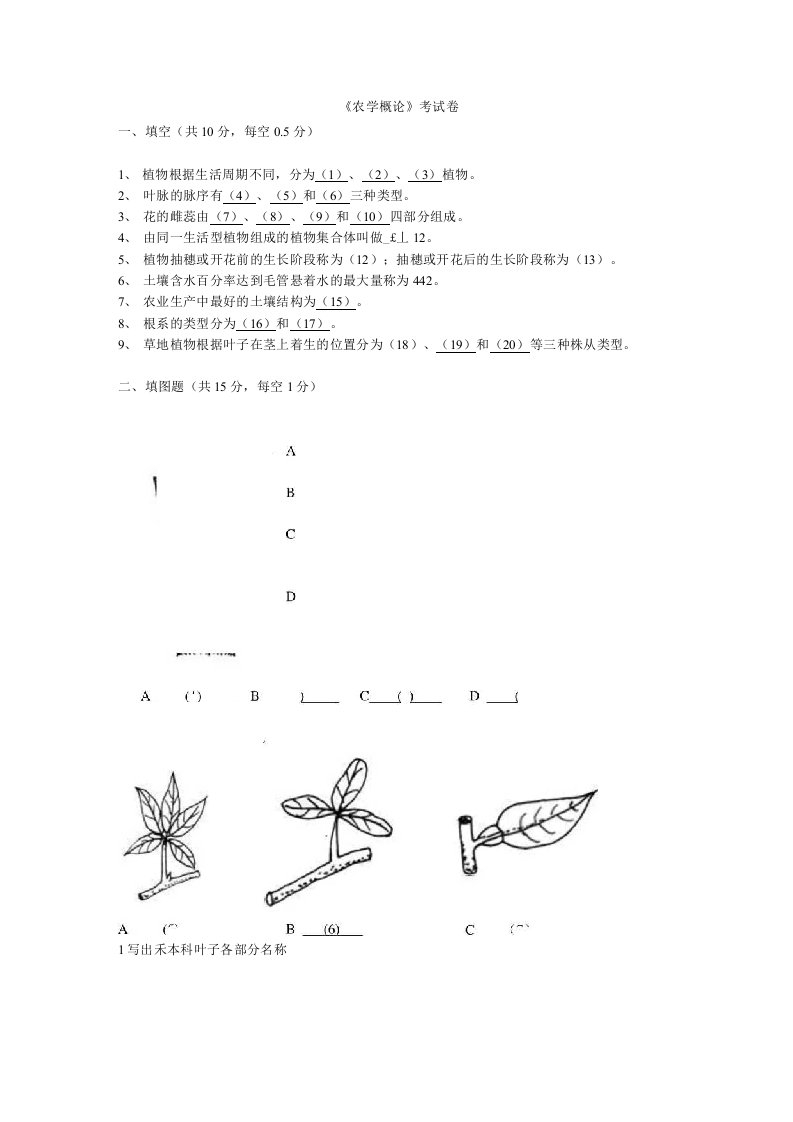 《农学概论》考卷答案