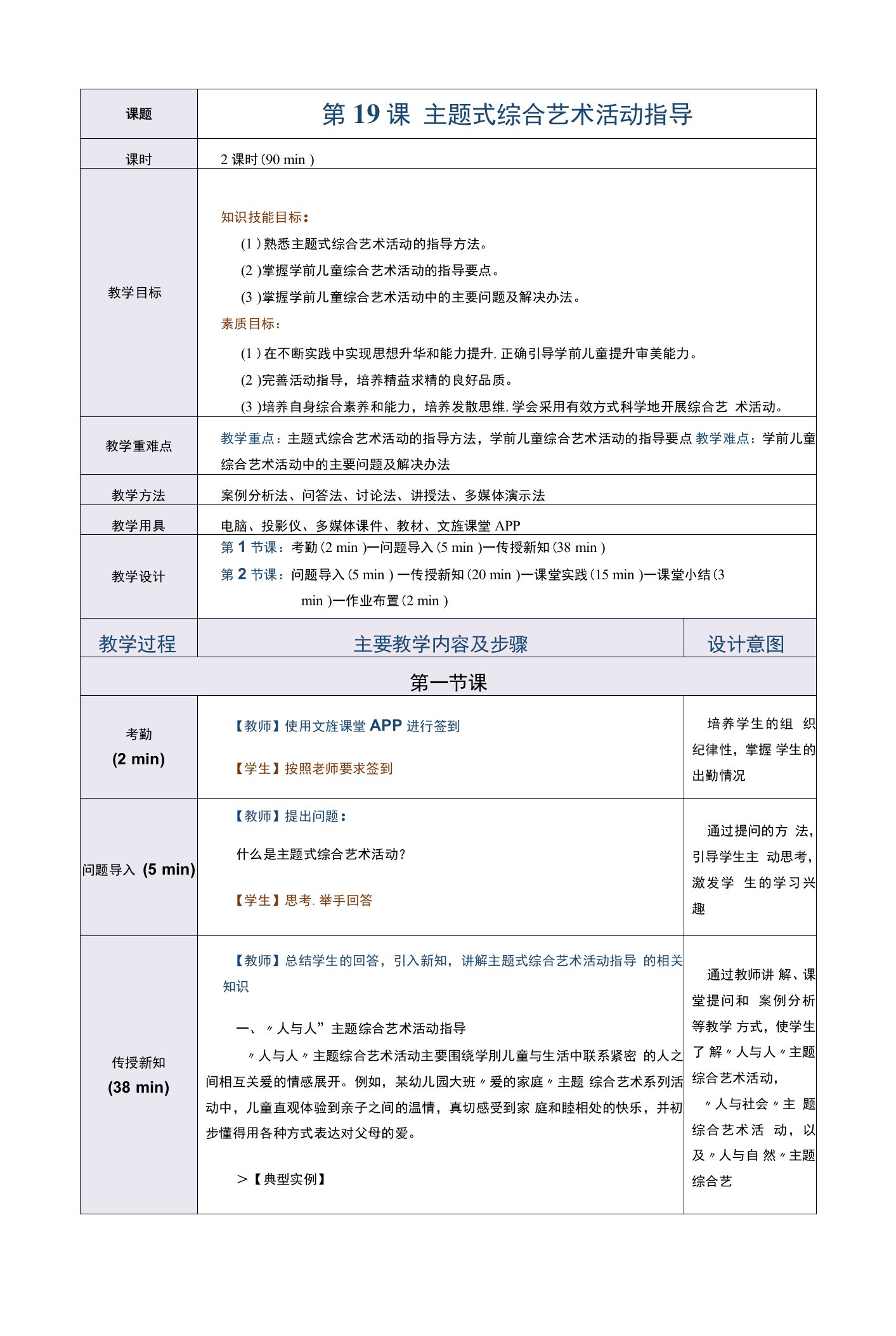 《学前儿童艺术教育活动指导》游文娟）教案