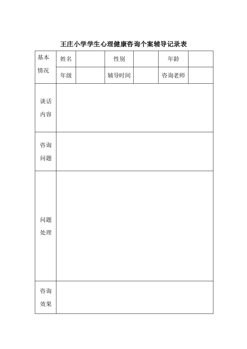 小学生心理健康咨询个案辅导记录表1