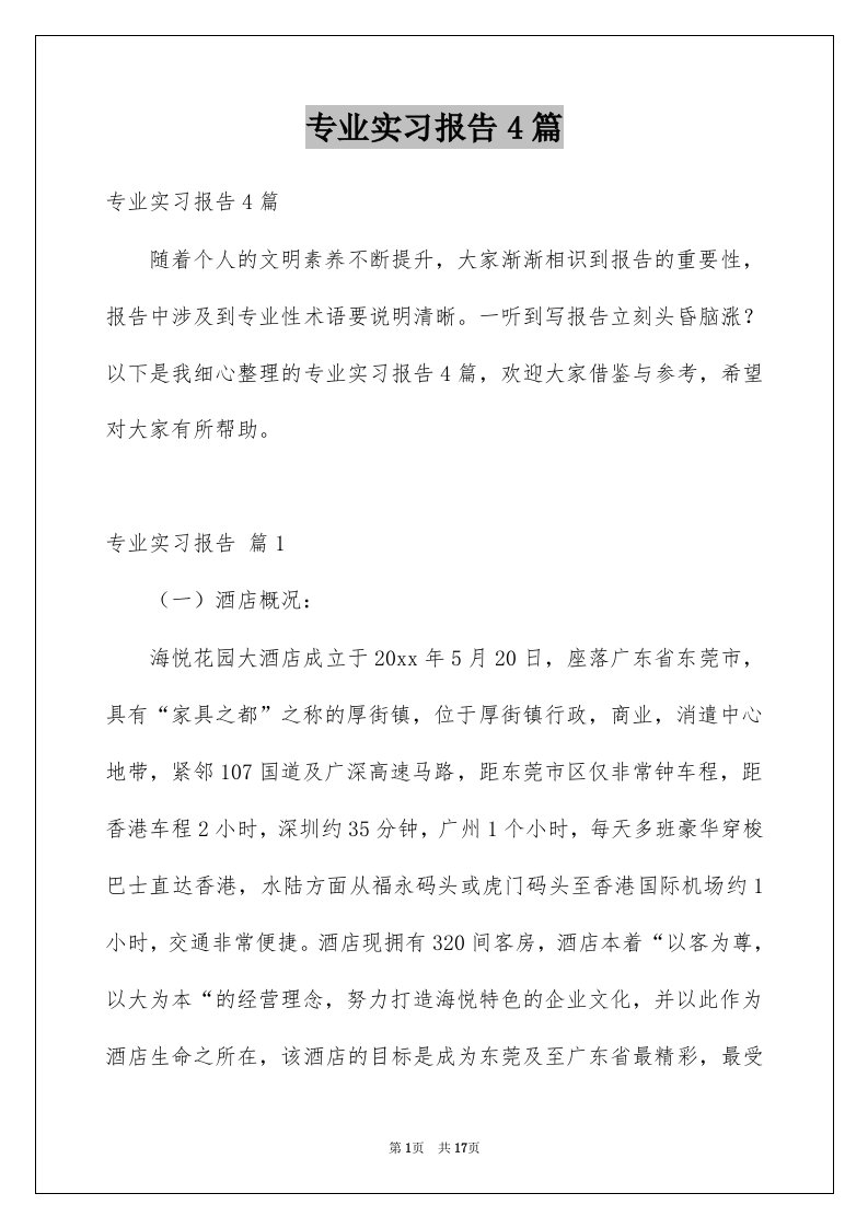 专业实习报告4篇优质