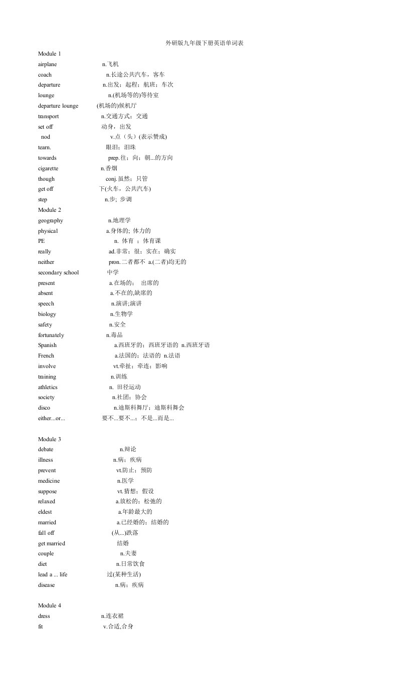 外研版九年级英语下册单词表(打印版)