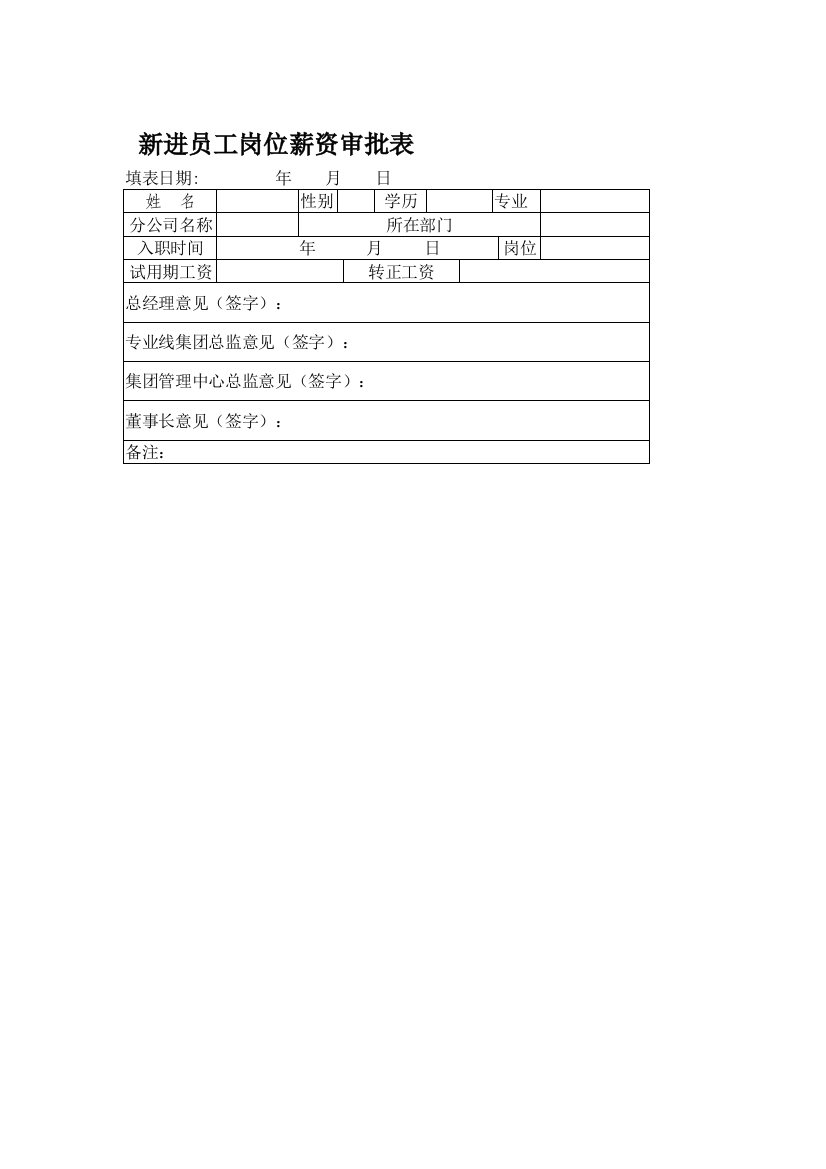 新员工工资申请表