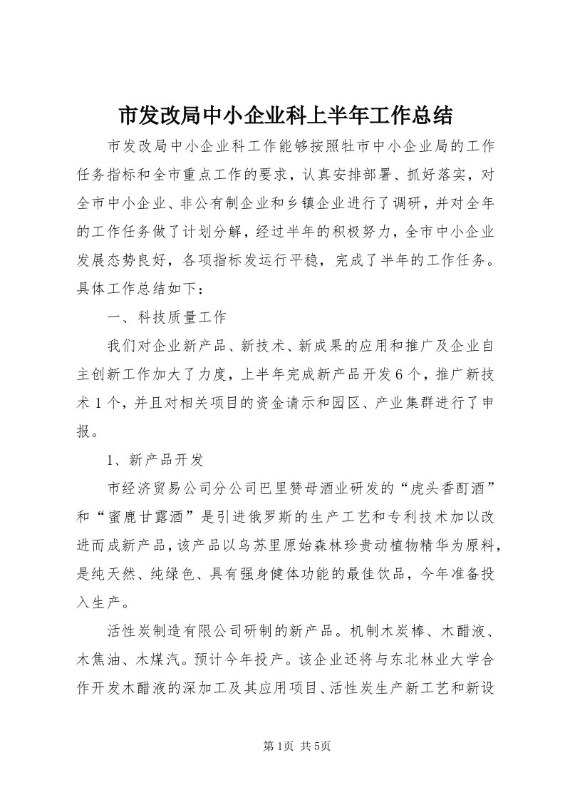 5市发改局中小企业科上半年工作总结