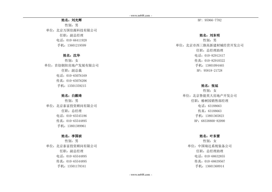 第五届房地产职业经理人高级研修班学员通讯录(doc)-地产综合