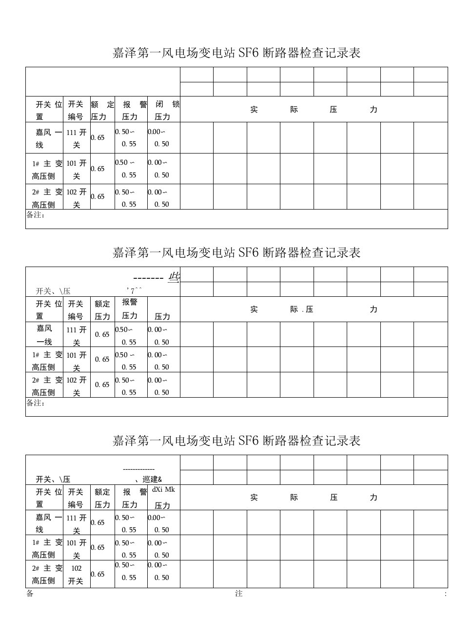 SF6断路器检查记录表