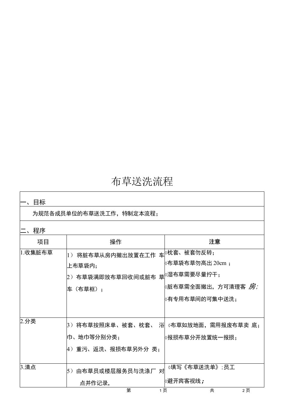 全国快捷连锁酒店使用前厅房务前台SOP操作手册资料（HK-SOP-027）布草送洗流程