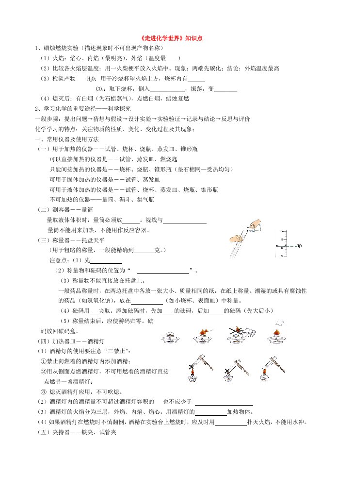 人教版初中化学知识点填空