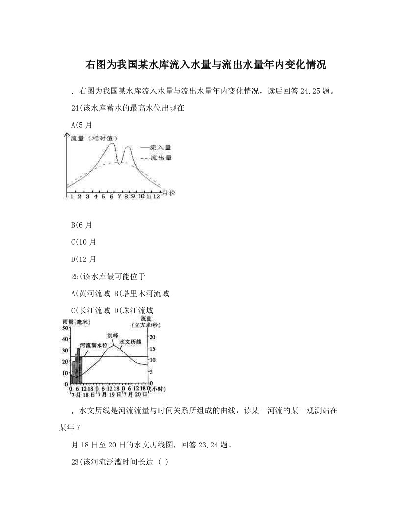 juyAAA右图为我国某水库流入水量与流出水量年内变化情况