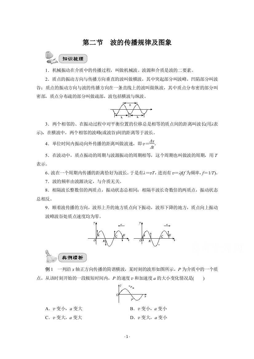 复习指导第十四章第二节-波的传播规律及图象含解析