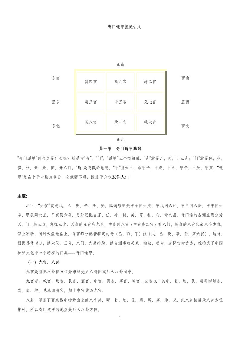 奇门遁甲授徒讲义