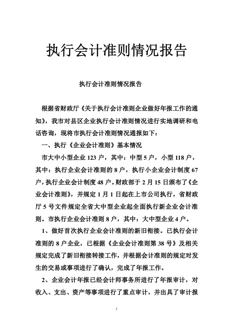 执行会计准则情况报告