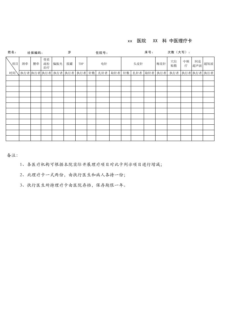 中医理疗执行单