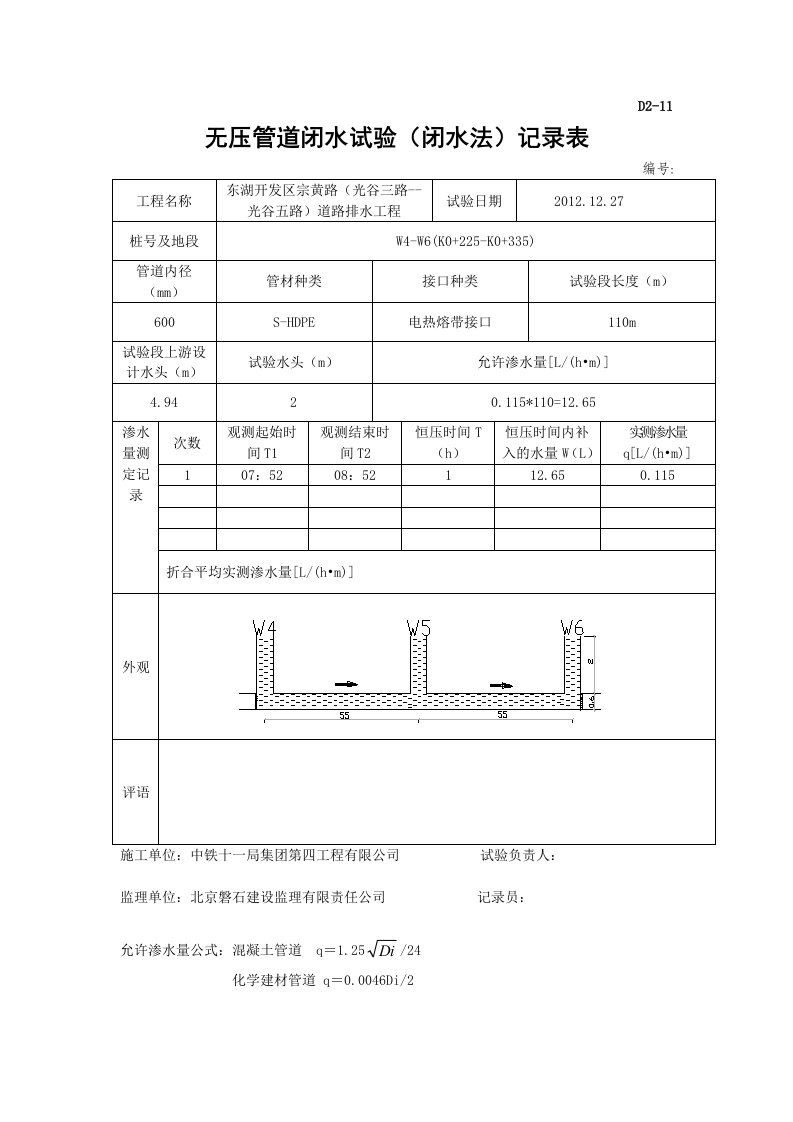 d2-11无压管道闭水试验记录表w4-w18