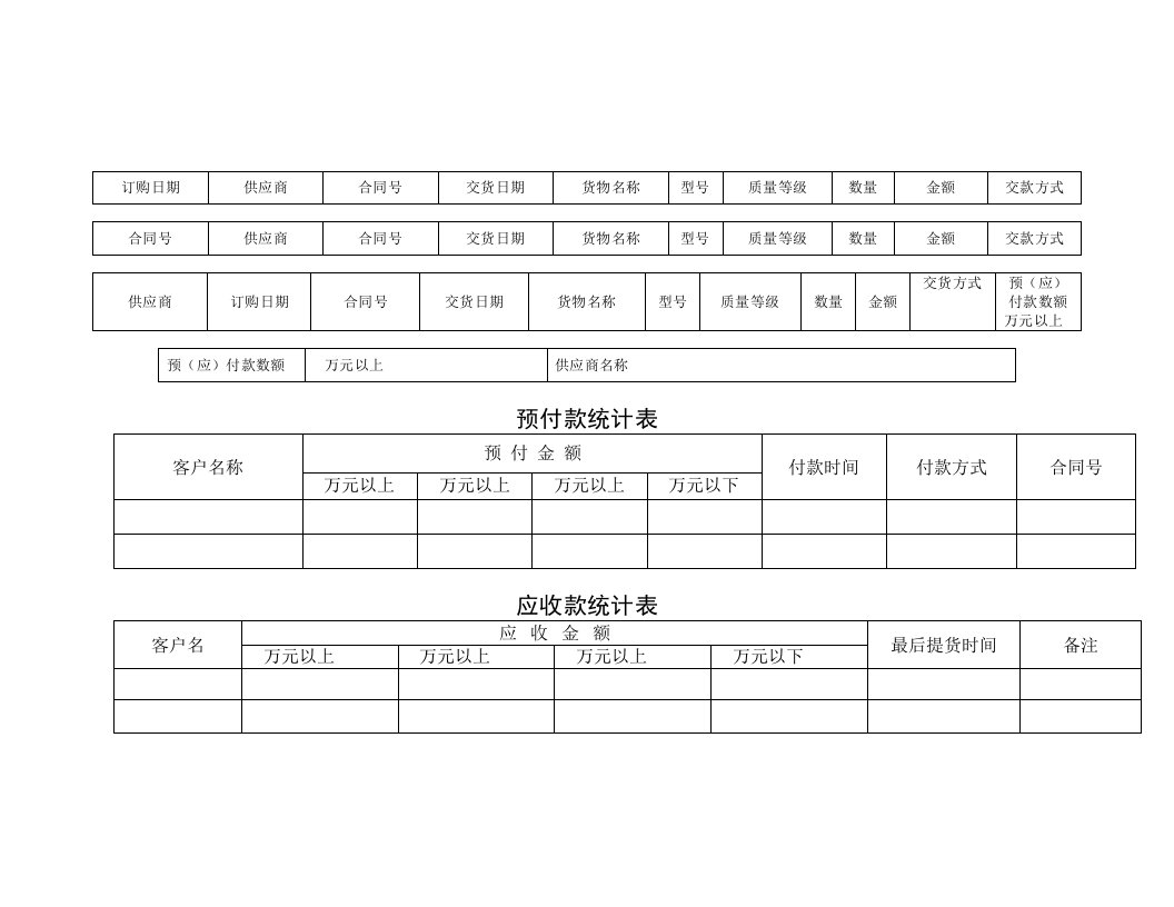 供应商订货表格