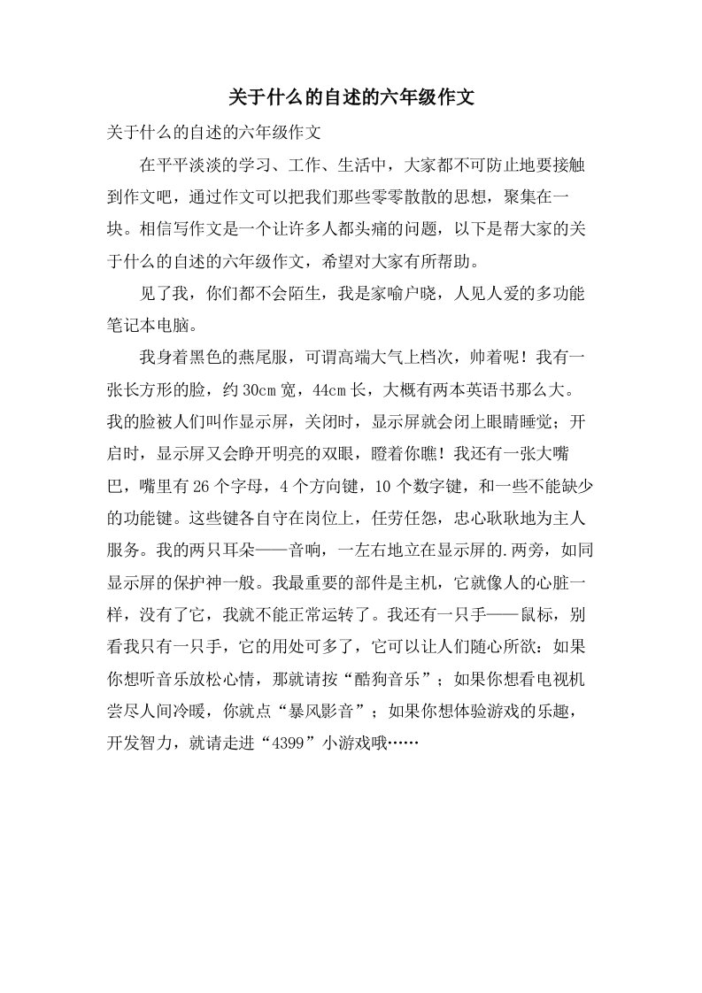 关于什么的自述的六年级作文