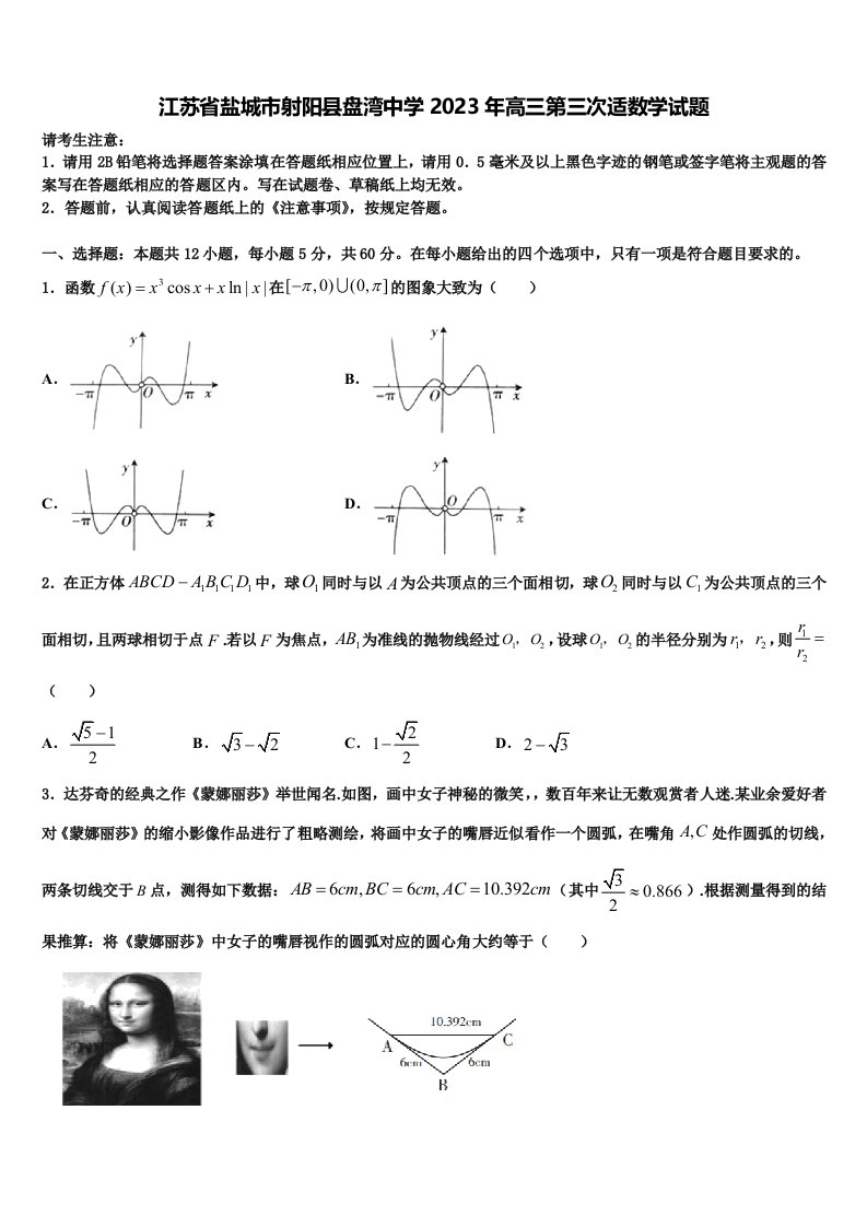 江苏省盐城市射阳县盘湾中学2023年高三第三次适数学试题含解析