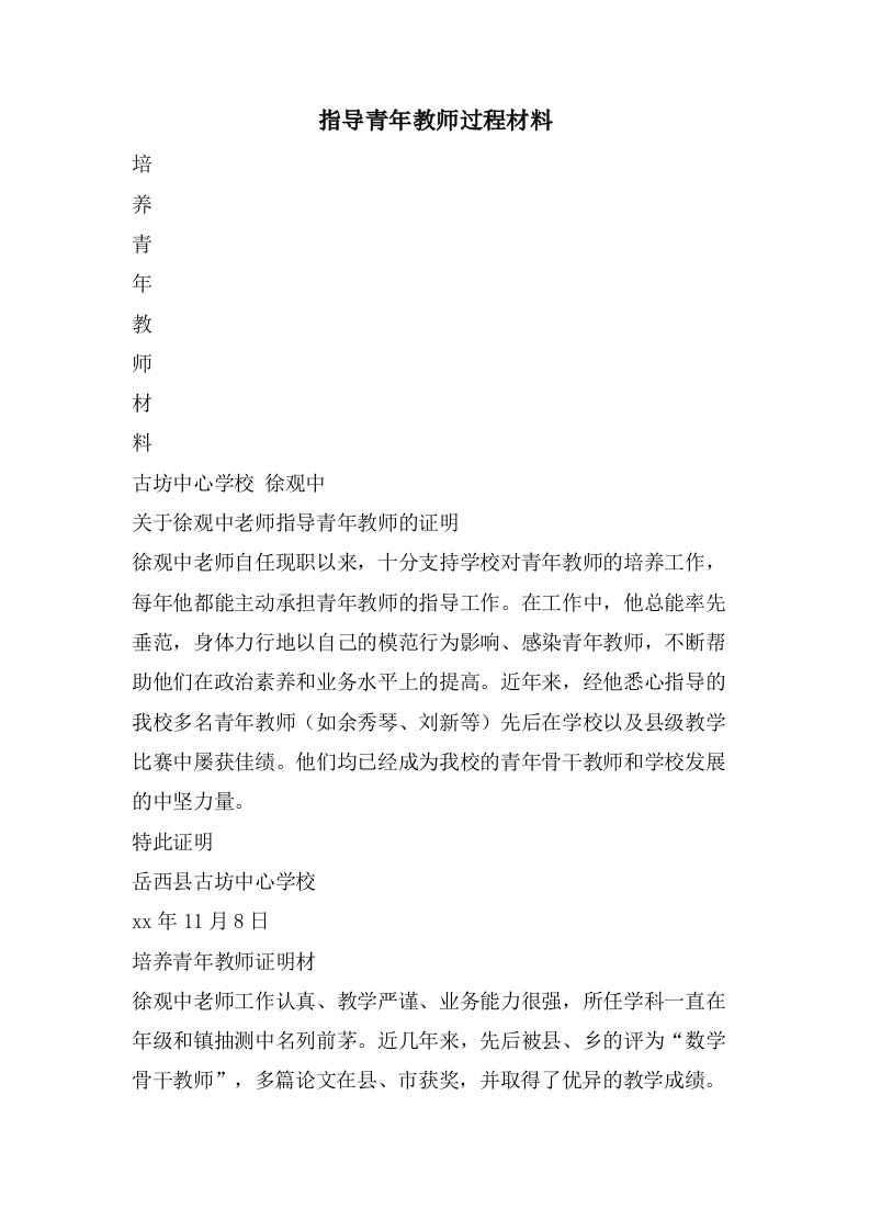 指导青年教师过程材料